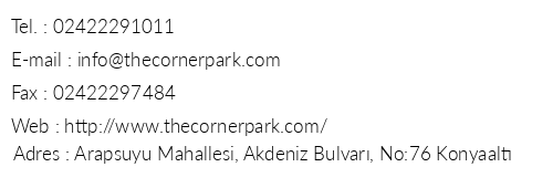 The Corner Park Hotel telefon numaralar, faks, e-mail, posta adresi ve iletiim bilgileri
